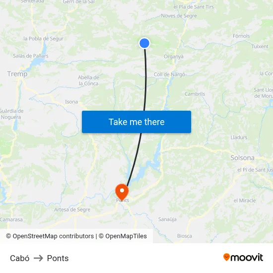 Cabó to Ponts map
