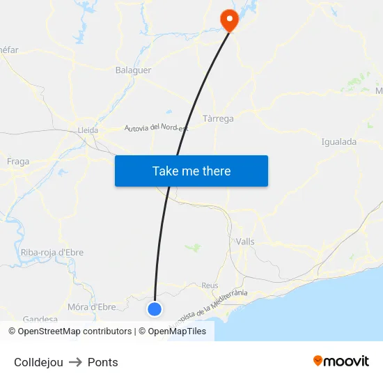 Colldejou to Ponts map