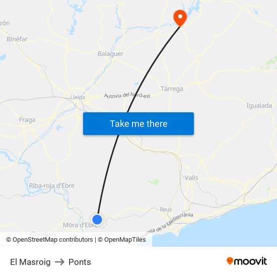 El Masroig to Ponts map