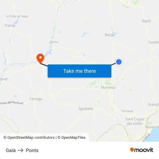 Gaià to Ponts map
