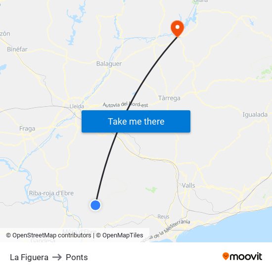 La Figuera to Ponts map