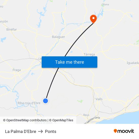 La Palma D'Ebre to Ponts map