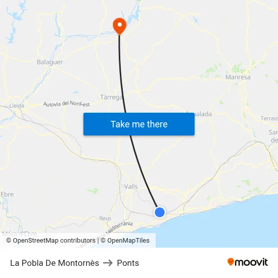 La Pobla De Montornès to Ponts map