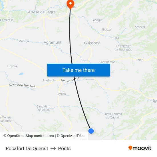 Rocafort De Queralt to Ponts map