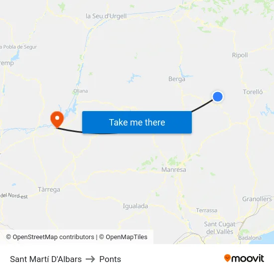 Sant Martí D'Albars to Ponts map