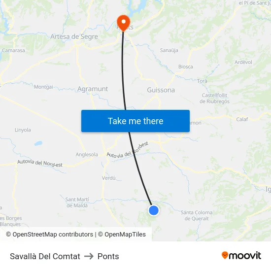 Savallà Del Comtat to Ponts map