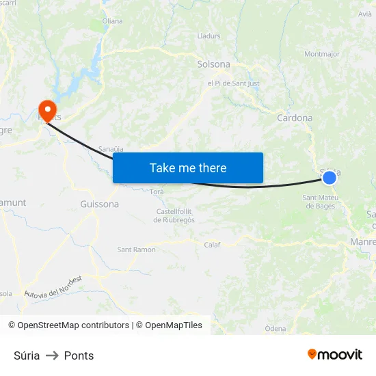 Súria to Ponts map