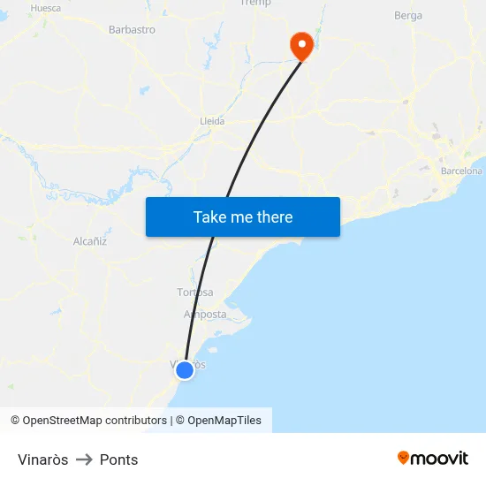 Vinaròs to Ponts map