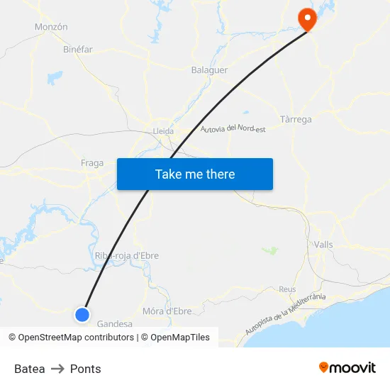 Batea to Ponts map