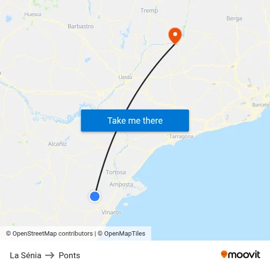 La Sénia to Ponts map