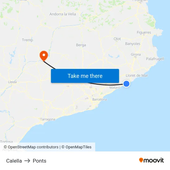 Calella to Ponts map