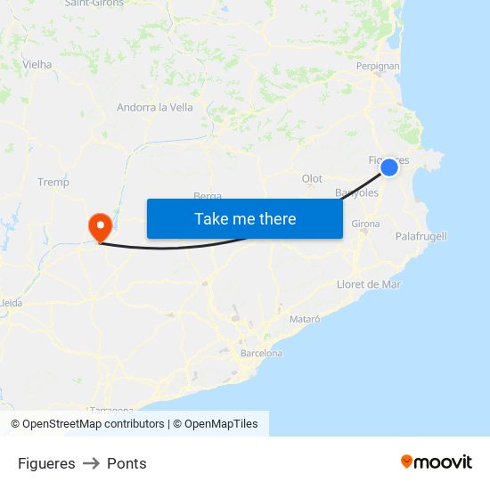Figueres to Ponts map