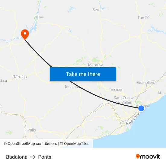 Badalona to Ponts map