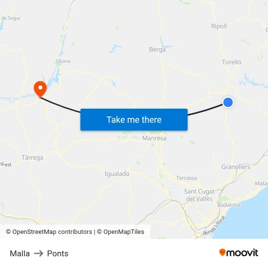 Malla to Ponts map