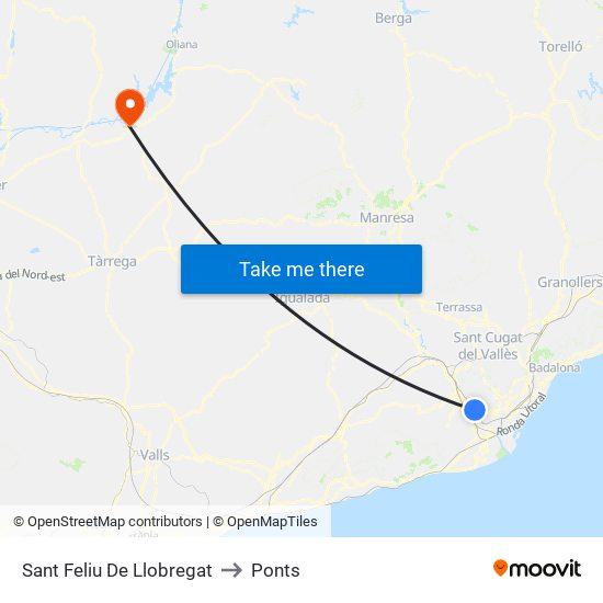 Sant Feliu De Llobregat to Ponts map