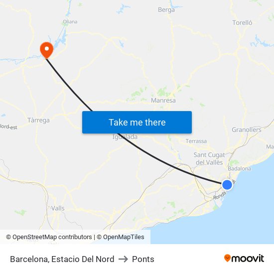 Barcelona, Estacio Del Nord to Ponts map
