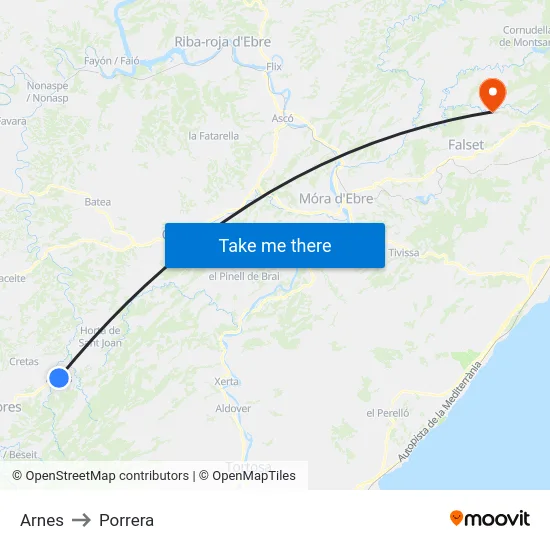 Arnes to Porrera map