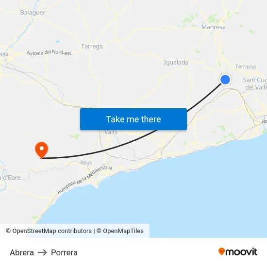 Abrera to Porrera map
