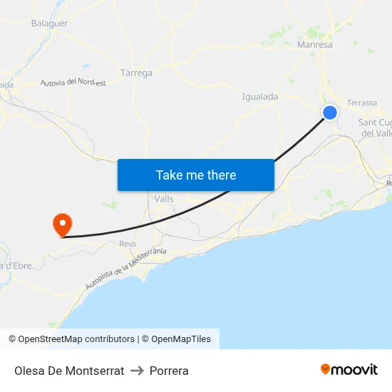 Olesa De Montserrat to Porrera map