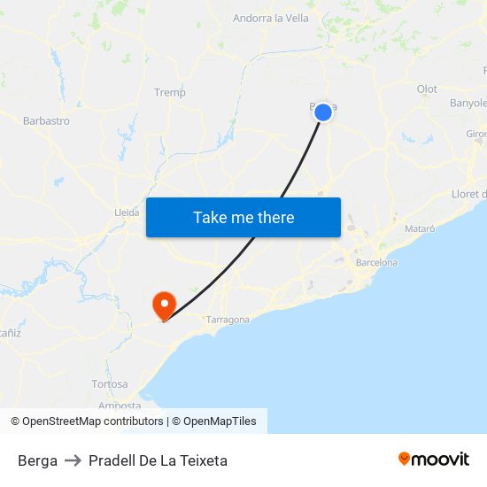 Berga to Pradell De La Teixeta map