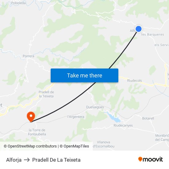Alforja to Pradell De La Teixeta map