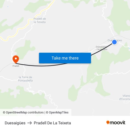 Duesaigües to Pradell De La Teixeta map