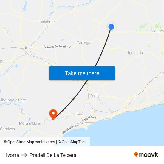 Ivorra to Pradell De La Teixeta map