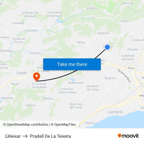 L'Aleixar to Pradell De La Teixeta map
