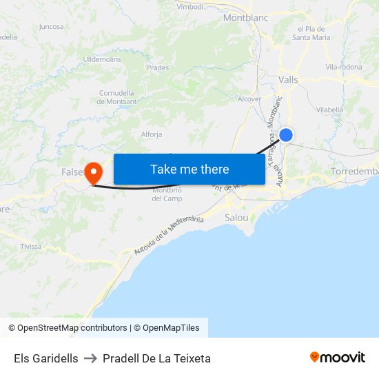 Els Garidells to Pradell De La Teixeta map