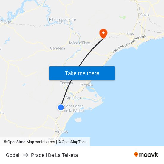Godall to Pradell De La Teixeta map