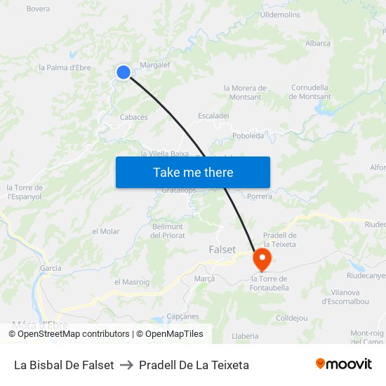 La Bisbal De Falset to Pradell De La Teixeta map