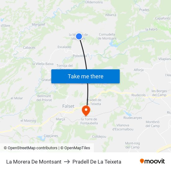 La Morera De Montsant to Pradell De La Teixeta map