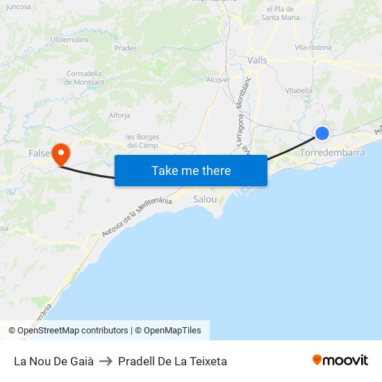 La Nou De Gaià to Pradell De La Teixeta map