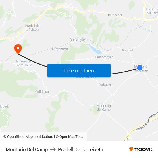 Montbrió Del Camp to Pradell De La Teixeta map