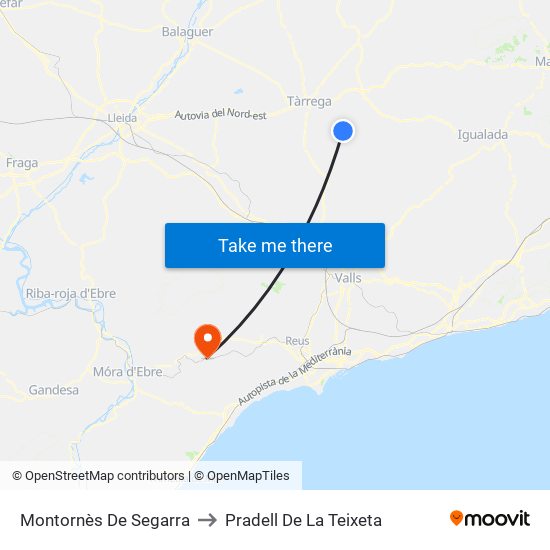 Montornès De Segarra to Pradell De La Teixeta map
