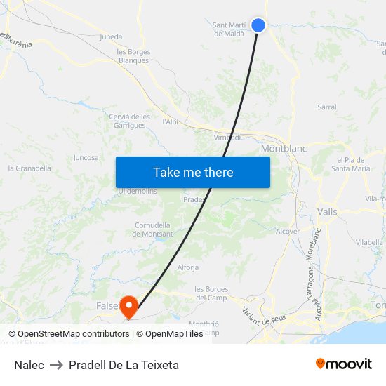 Nalec to Pradell De La Teixeta map