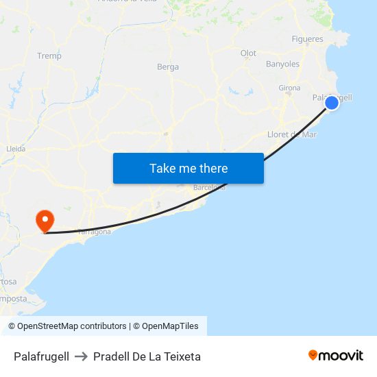 Palafrugell to Pradell De La Teixeta map