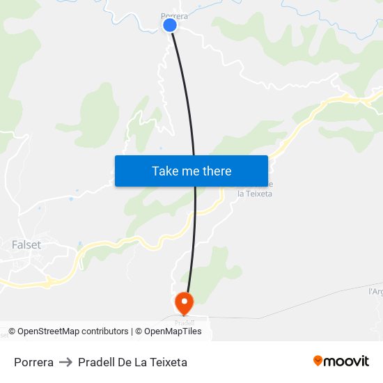 Porrera to Pradell De La Teixeta map