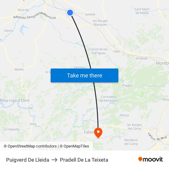 Puigverd De Lleida to Pradell De La Teixeta map