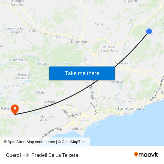 Querol to Pradell De La Teixeta map