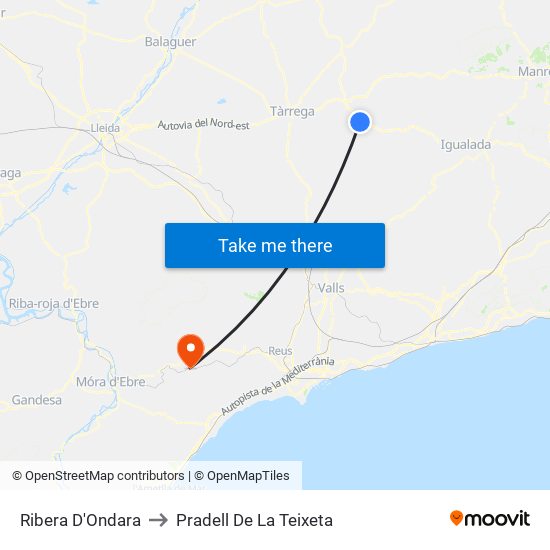 Ribera D'Ondara to Pradell De La Teixeta map