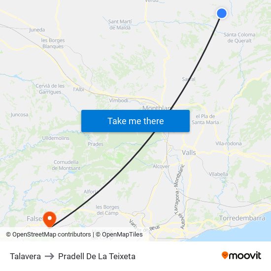 Talavera to Pradell De La Teixeta map