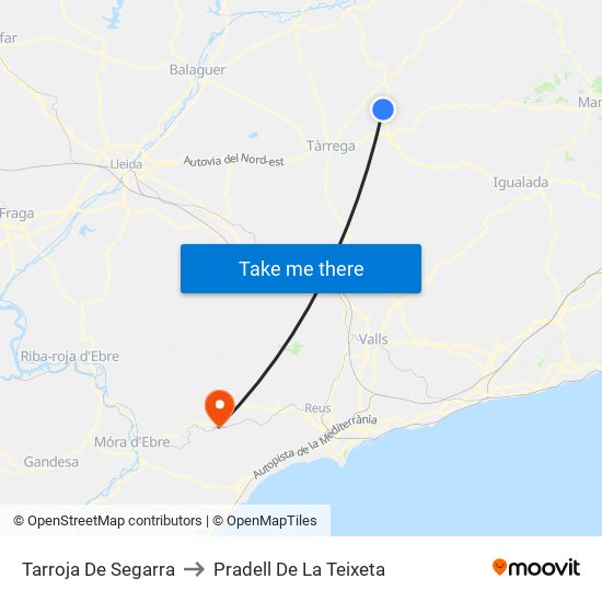 Tarroja De Segarra to Pradell De La Teixeta map