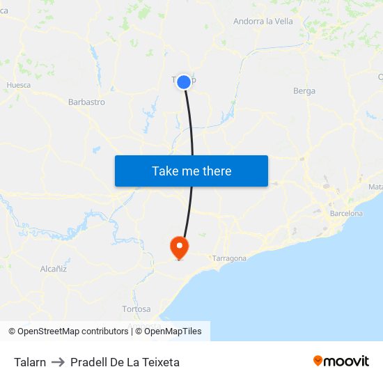 Talarn to Pradell De La Teixeta map