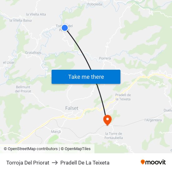 Torroja Del Priorat to Pradell De La Teixeta map