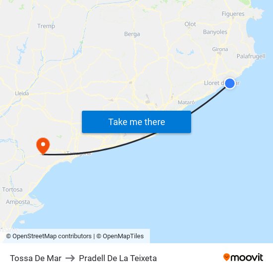 Tossa De Mar to Pradell De La Teixeta map