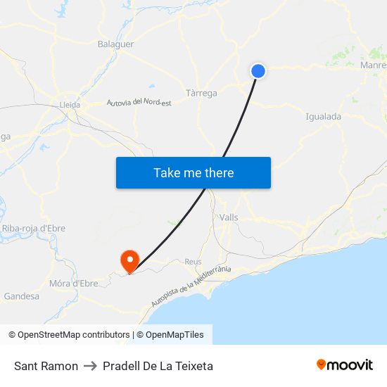Sant Ramon to Pradell De La Teixeta map