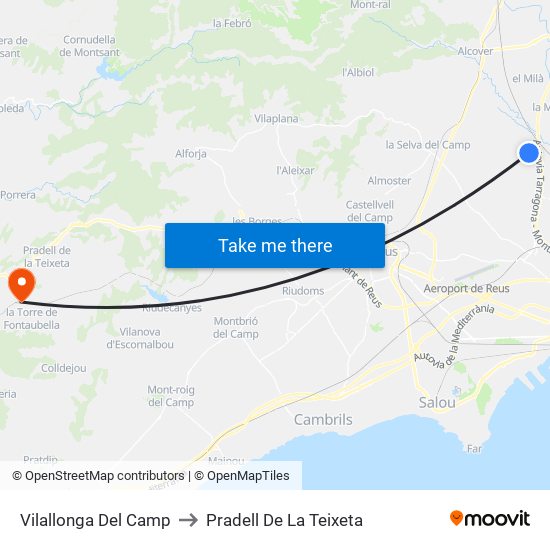 Vilallonga Del Camp to Pradell De La Teixeta map