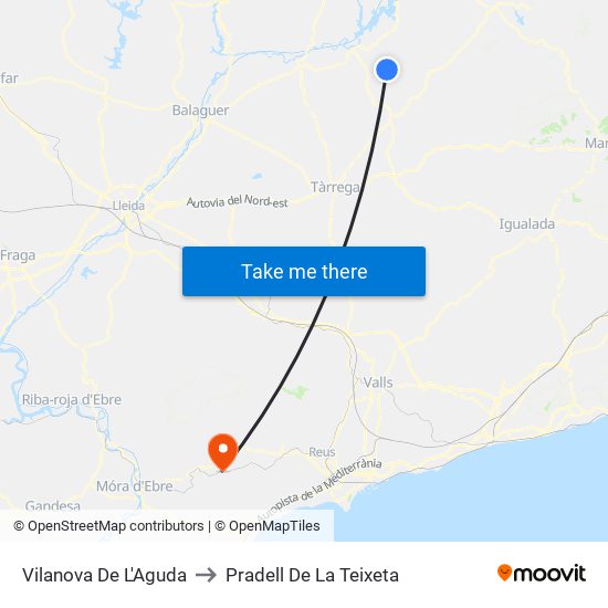Vilanova De L'Aguda to Pradell De La Teixeta map