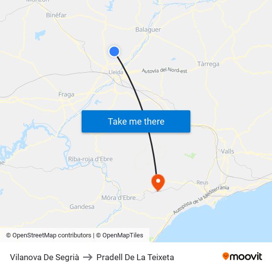 Vilanova De Segrià to Pradell De La Teixeta map